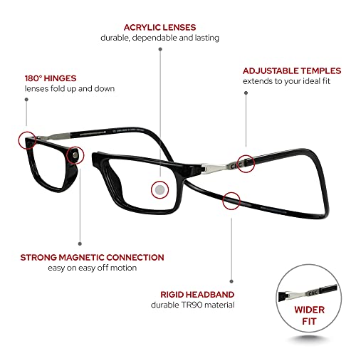 Clic Xl Magnetic Reading Glasses (Wide Frame), Computer Readers, Replaceable Lenses, Executive Xl, (Xl-Xxl, Black, 2.00 Magnification) #TOP2