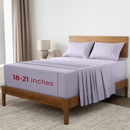 Image of Mellanni Extra Deep King Sheets - 4 PC Iconic Collection Bedding | Hotel Luxury, Ultra Soft, Cooling Bed Sheets - Wrinkle, Fade, Stain Resistant (King, Lavender)