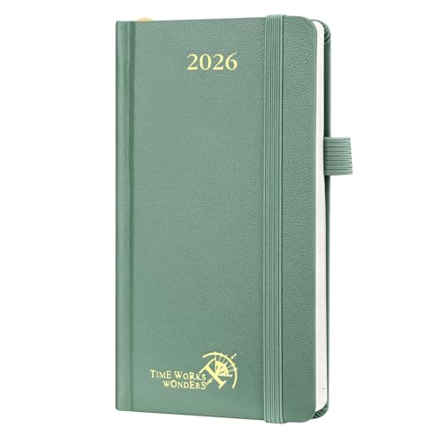 POPRUN Slim Diary 2026 Pocket Diary Hardback Small (16.5x9 cm) Week to View Appointment Diary Vertical Weekly Planner 26, Inner Pocket (Midnight Green)