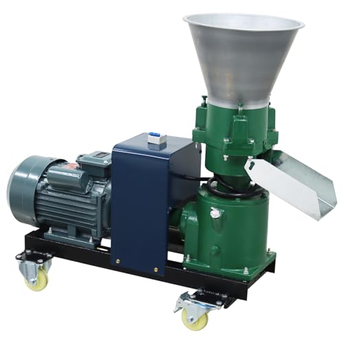 Banfluxion 220V Pellet Mill Machine with 4mm Holes Plate Poultry Food Mill Grinder Feed Pellet Making Machine with Three Head Rollers for Chicken, Duck, Goose and Rabbit, 4.5KW 120-150KG/H