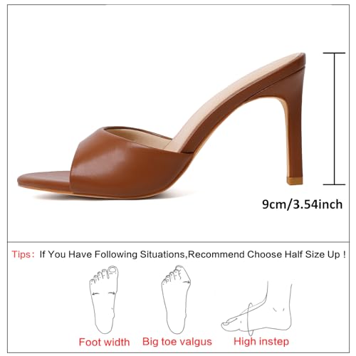 Susanny Mule Brown Heels for Women Pointed Open Toe High Heeled Sexy Summer Sandals Stiletto Dress Backless Mules Shoes Wedding Bridal Parties Vacation Casual Office Work Comfortable Shoes 7.5 by Susanny - Used condition - Image 4