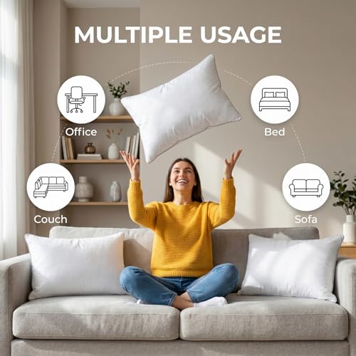 Image of AYKA Microfiber Cushion Filler Set of 4 (12x18 Inch) | Soft & Fluffy Sofa Cushions Inserts | Premium Polyester Fiber Throw Pillows for Sofa, Couch, Bed & Living Room Decor | White