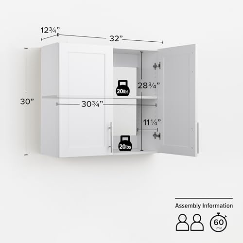 Prepac Elite Wall Panel Doors, White Storage, Bathroom, Pantry Cabinet with with 1 Adjustable Shelf, 12.75