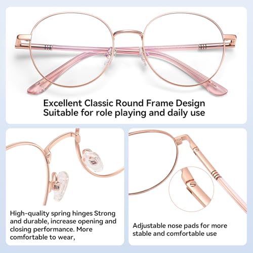 Image of Dollger Round Blue Light Blocking Glasses for Women Men Circle Clear Lens Metal Frame Computer Gaming Eyeglasses Blue Light Glasses