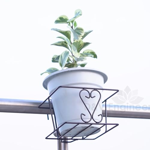 Image of D&V ENGINEERING - Creative in innovation Hanging Flower Pot Holder Railing Potted Plant Stand for Home Balcony Decor - Black,Set Of 2