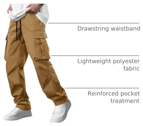 Image of Comdecevis Men's Casual Cargo Pants Workout Joggers Stretch Sweatpants Hiking Drawstring Tactical Pants with Multi Pockets