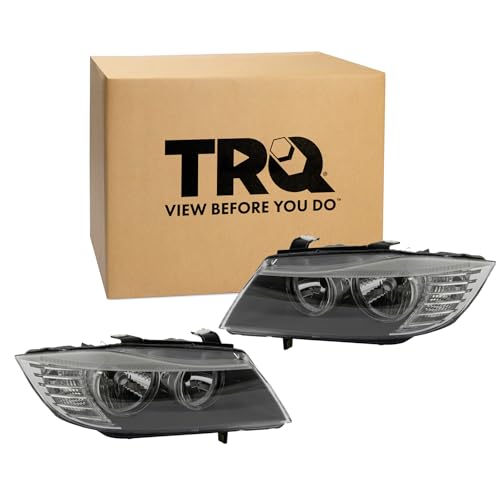 TRQ 2 Piece Headlight Assembly Set Halogen Driver & Passenger Side Compatible with 2009-2011 BMW 328i 2009-2001 335i M3 Sedan BM2518123 BM2519123