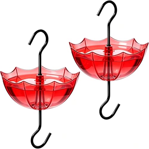 TERULF Ant Moat for Hummingbird Feeders and Oriole Feeders 5 OZ x 2 Pack Red Umbrella Hanger Ant Guard with Large Capacity and Hooks