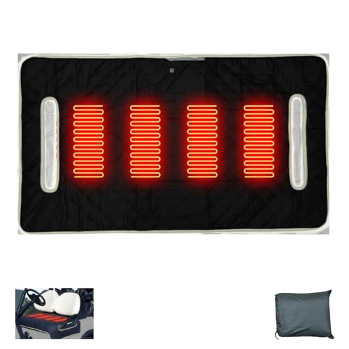 Golf cart Heated seat Cover Non-Slip and Waterproof Winter Golf cart seat Cushion Three Temperature Settings Four-Zone Heating External Power Supply/Power Bank Heating Options (Black)