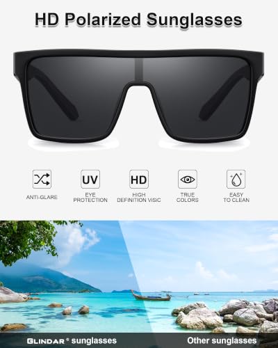 Image of GLINDAR Polarized Sunglasses Men Flat Top Womens, Oversized Square Shield | One Piece,Trendy,Lightweight,Driving