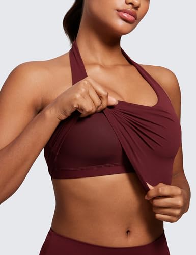 Image of CRZ YOGA Butterluxe Halter Crop Tank Tops | Light Support, Removable Pads, Yoga, Extremely Soft, Open Back, Longline Sports Bras for Women