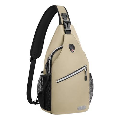 MOSISO Brusttasche Sling Bag Sling Rucksack Schulterrucksack,Polyester Multipurpose Crossbody Schultertasche Umhängetasche Sporttasche Reise Wander Daypack für Herren Damen, Beige,Mittel