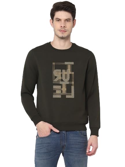Image of Turtle Men Cotton Stretch Olive Plain Regular Fit Full Sleeve Casual Sweatshirt || Men's Sweatshirts || Cotton Sweatshirt