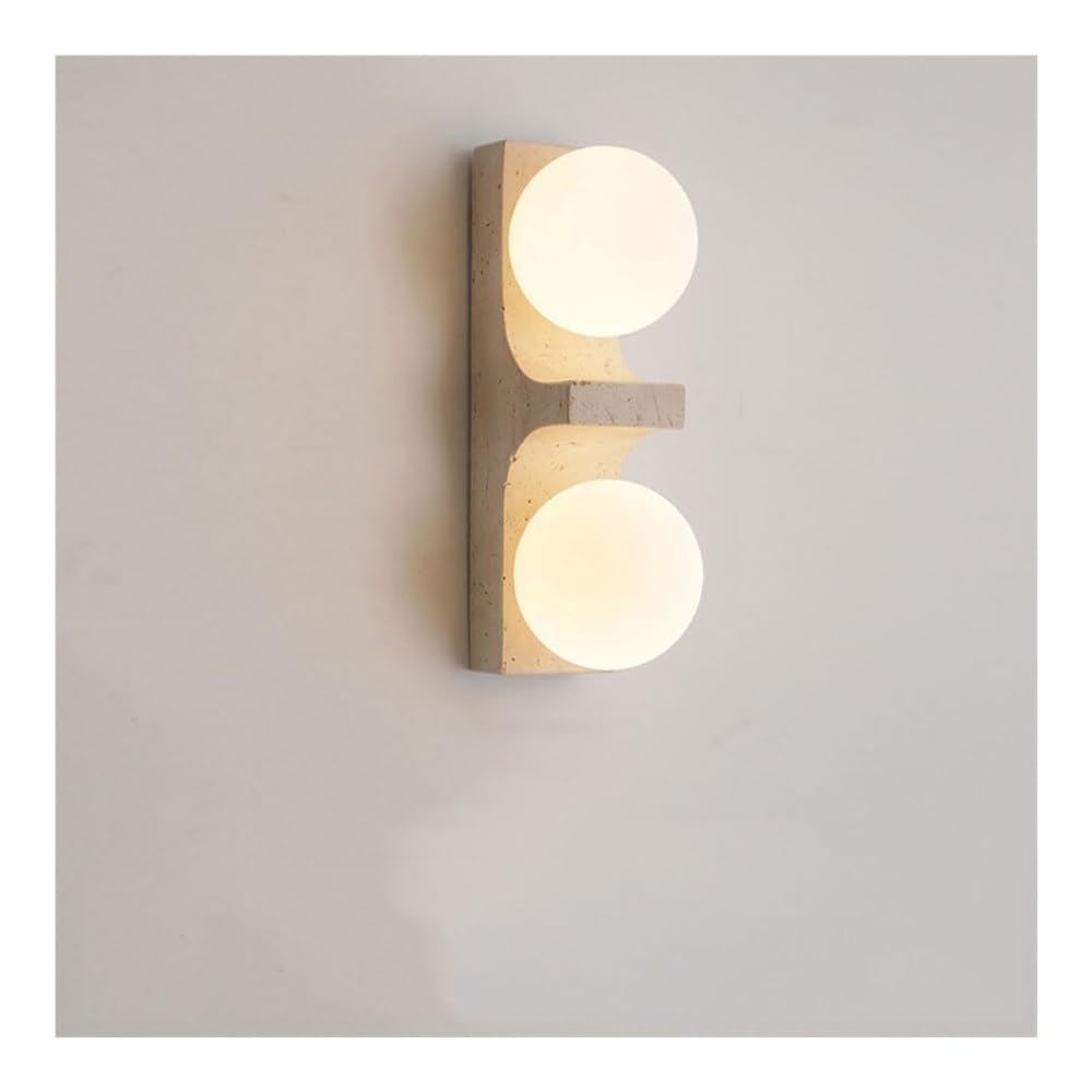 TONFON 2-Light Modern Wall Sconce Japanese Matte Yellow Travertine Vanity Wall Light White Farmhouse Wall Mounted Lamp for Bedroom Living Room Study Room Dining Room Hallway Stairs Hall Restaurant