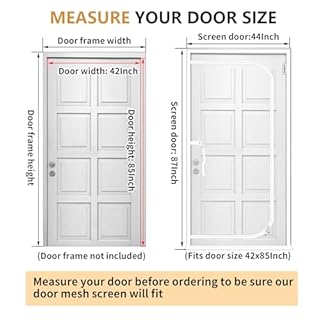 LAIJIANG Reinforced Cat Screen Door 44x87'' Reinforced Cats Resistant Mesh Screen Door with Zipper, Pet Scratch Proof Screen for Living Room, Bedroom, Patio, Fits Openings 42x85''