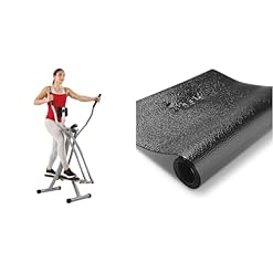 Sunny Health & Fitness Elliptical Cross Trainer w/LCD Monitor, Air Walker Exercise Machines + Treadmill Mat -Small – NO. 083, Black