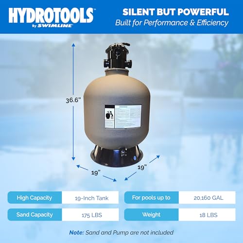 Image of Swimline HYDROTOOLS 19 Inch Sand Filter Combo Set with Stand & Multi Port Valve | 175 Pound Sand Capacity