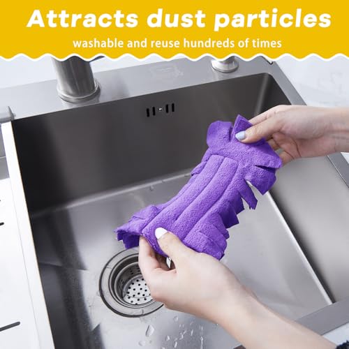 Image of Zubebe 12 Pcs Reusable Duster Refills Fleece,Purple, Light Blue, Yellow | Soft Polyester Fiber Flat Duster Refill Multi Surface Washable Cleaning Pad Tools for Home, Blinds, Car, Pet, Furniture, Fans