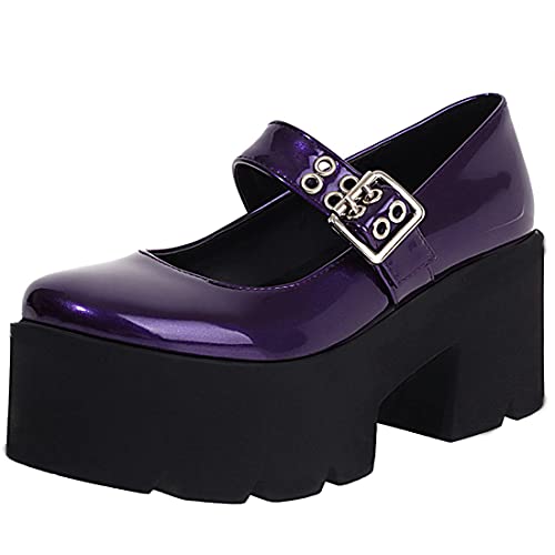 AIMODOR Womens Mary Jane Platform Goth Pumps Chunky High Heel Punk Ankle Strap Shoes