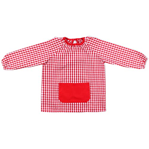 H HANSEL HOME Bata Escolar Baby Escolar Babi para Colegio Infantil Sin Botones Niño y Niña Elástica en Puño y Cuello - Rojo 1-2 años