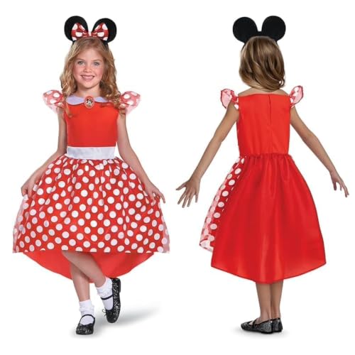 Disney - Costume Minnie Mouse pour Enfant - Rouge à Pois Blancs avec Oreilles et Nœud - Taille XS (3-4 Ans) - Sous Licence Officielle - Déguisement Fille pour Halloween, Carnaval ou Fêtes à Thème