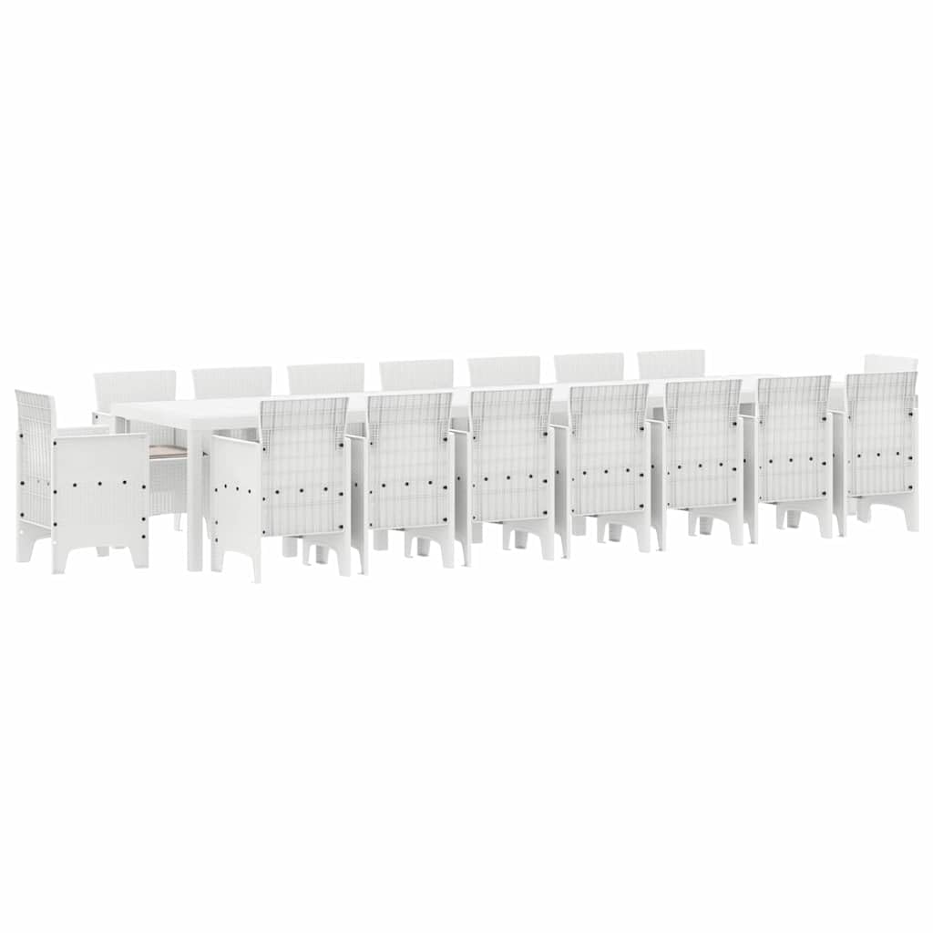 vidaXL Set da Pranzo da Giardino con Cuscini 17 PCS Bianco PP, Set da Pranzo per familiari all'aperto, Rettangolare, arredo Moderno, Chic per Feste in Giardino