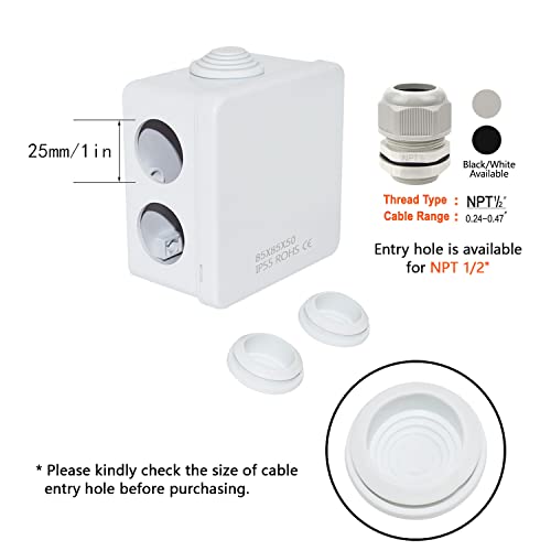 Lemotech Abs Plastic Dustproof Waterproof Ip55 Junction Box Universal Electrical Project Enclosure White 3.4 X 3.4 X 2 Inch (85 X 85 X 50 Mm) #TOP4