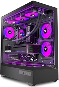 ANSAITE ATX PC-Gehäuse 6×120 mm ARGB PWM-Lüfter vorinstalliert ，Mid-Tower Gaming PC-Gehäuse, Panorama-Gehärtetes Glas Schwarz Computer-Gehäuse mit Typ-C, 360mm Radiator Unterstützung (Schwarz)
