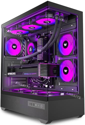 ANSAITE Case PC ATX, 6 ventole PWM ARGB preinstallate,gioco Type-C 270° full view vetro temperato Mid Tower Pure White ATX Computer Case, supporto RAD 360MM