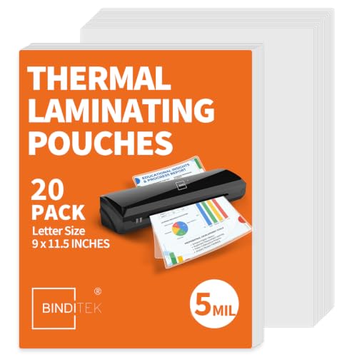 Image of Binditek 5 Mil Laminating Sheets, 9 x 11.5 Inches, Clear Glossy, 20 Pack