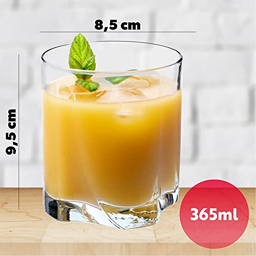 KADAX Drinkglazen van hoogwaardig glas, set van 6 waterglazen, dikwandige sapglazen, geribbelde glazen voor water, drankjes, sap, party, cocktailglazen, drankglazen (laag, 365 ml) - Image 6