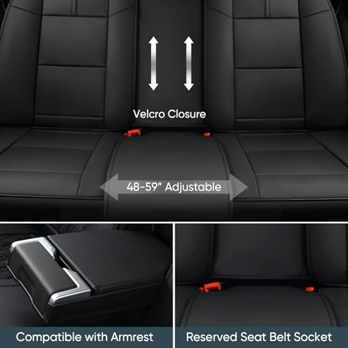 Image of TIEHESYT Black Car Seat Covers Full Set, Breathable Leather Automotive Front and Rear Seat Covers with Headrest, Waterproof Auto Seat Protectors Fit for Most Sedans SUV Pick-up Truck