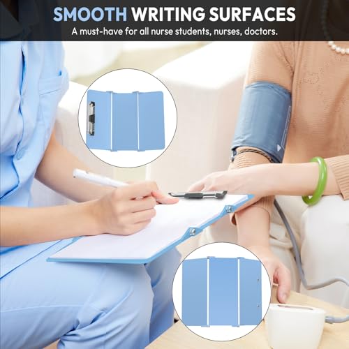 Image of Nursing Clipboard Foldable Without Edition Cheat Charts, 3 Layers Aluminum, Nurse Board w /Low Profile Clip&Pen Clip Pocket, Light Blue