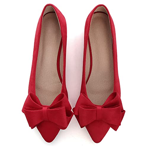 Image of WENJIAZHIZHI Square Toe Bow Ballet Slip-On | Classic Suede Finish,Chic Bow Detail,Effortless Everyday Style,Wedding Party Office,Plus Size Available