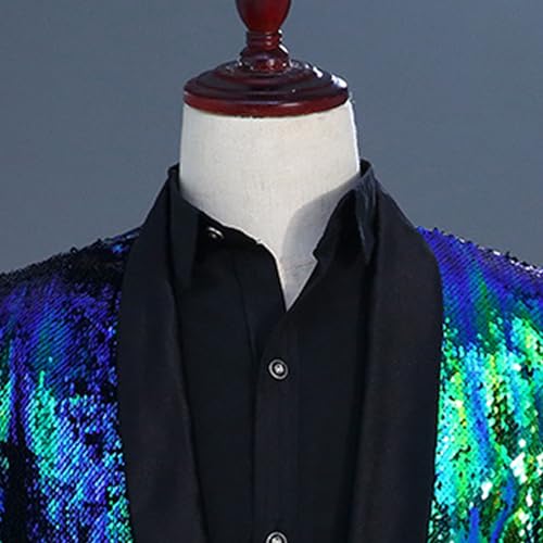 Mens Shiny Sequin Blazer Tuxedo Shawl Collar Casual Cardigan Tailcoat Party Prom Wedding Blazer Suit Jacket4