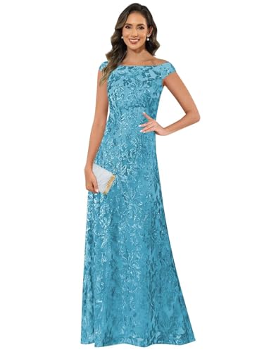 Sequin Mother of The Bride Dresses for Women Sparkly Off Shoulder Formal Evening Gown