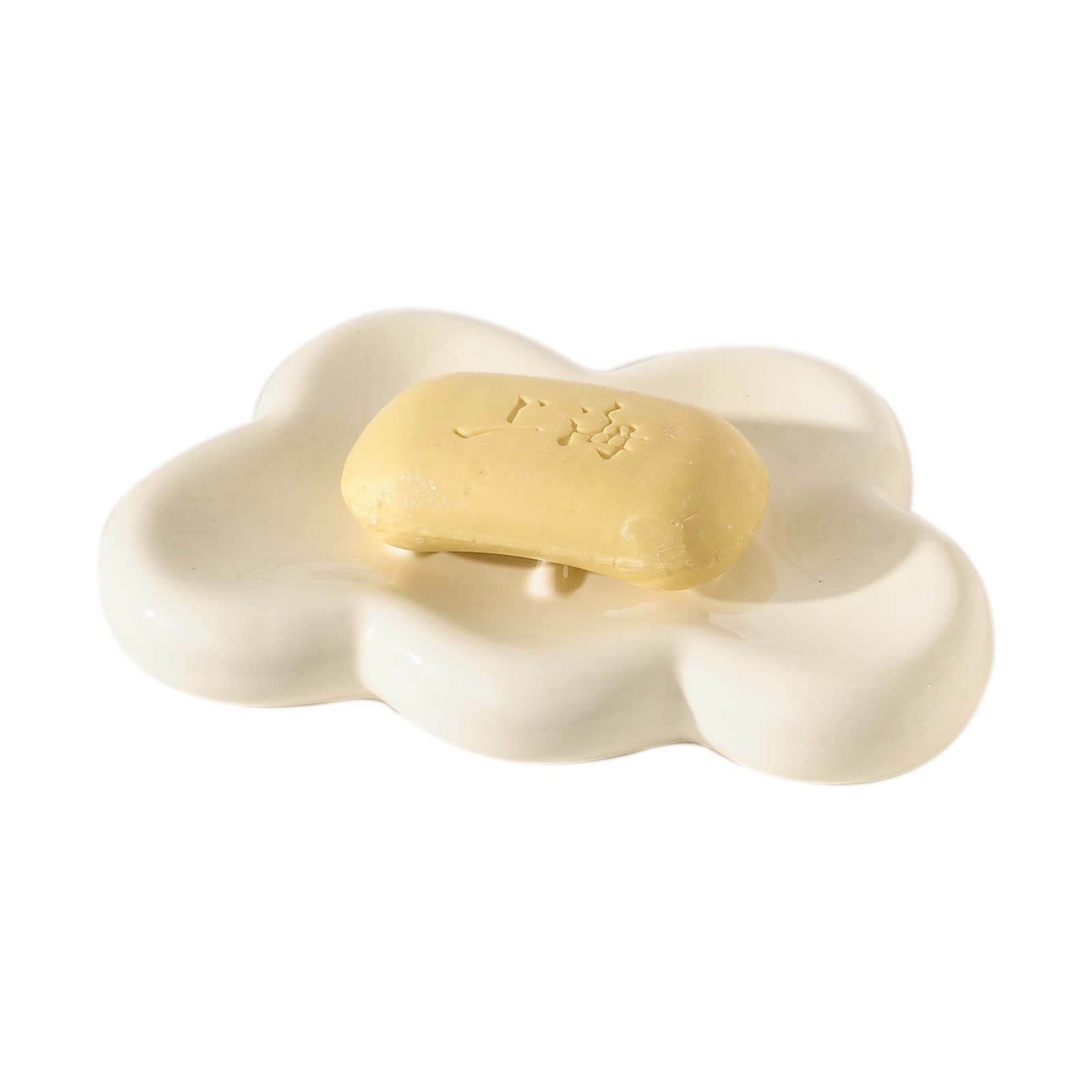 Jabonera, jabonera con forma de nube, jabonera de cerámica for jabón en barra, jabonera de porcelana, beige, 17 x 11 cm(Beige)