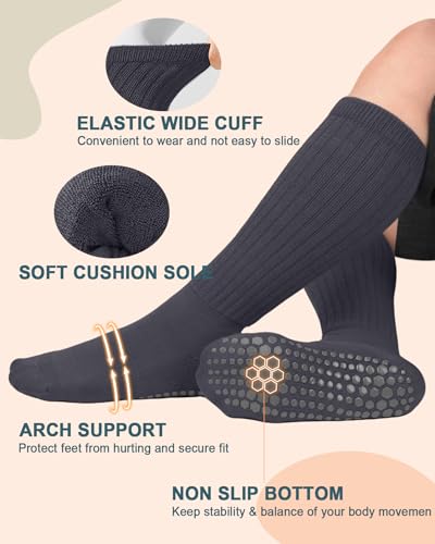 Image of yeuG Pilates Grip Socks for Women Yoga Slouch Socks with Grip for Barre Knee High Boot Socks Long Scrunch Slipper Socks