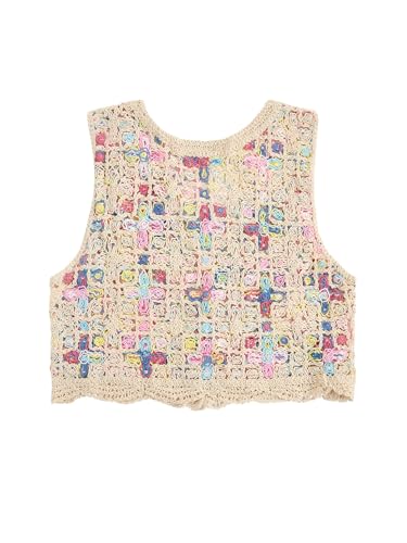GORGLITTER Women's Crochet Knit Sweater Vest Sleeveless Button Front Cropped Vests2
