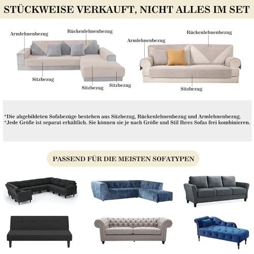 Alishomtll Sofabezug 1/2/3/4 Sitzer, Universelle Wasserdicht Sofa Überzug Ecksofa, L Form Couch Überzug, Hund Katze Anti-rutsch Sofaüberwurfe Sofaschoner für Wohnzimmer (Hellbraun, 70x70cm)