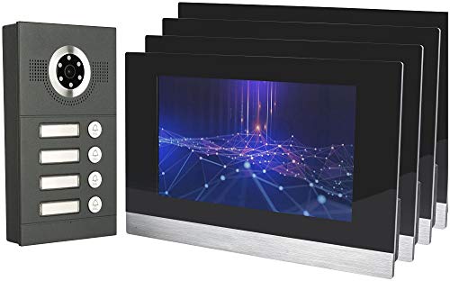 IP Video Türsprechanlage, Aufputz-Türstation IP65, 4X 10 Zoll Monitor, App, HD-Kamera 115°, Türöffner-Fkt, 32GB Speicher, PoE-Switch, 4
