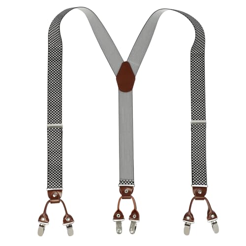 PAPA LEGGENDA Suspenders for Men with Strong Clips, 1.4 Inches Wide Heavy Duty Men's Suspenders Adjustable Y-Back for Work Jeans, Black and White Squares