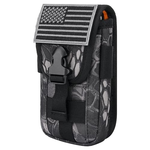 IronSeals Tactical Phone Holster Pouch, Smartphone Pouch Phone Case Molle Gadget Bag Molle Attachment Belt Holder Waist Bag for 4.7'-6.9' with US Flag Patch for iPhone 17 Pro/16 Pro/15 Pro