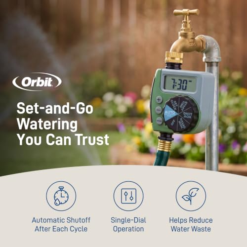 Image of Orbit One Outlet Single-Dial Hose Faucet Timer - Easy Programmable - For Garden Watering System - LCD Hose Timer with Adjustable Watering Schedule - 62056