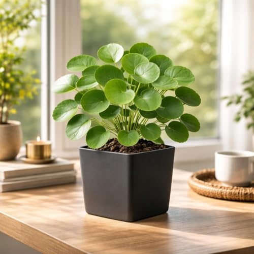 Image of Live Chinese Money Plant (Pilea Peperomioides) Indoor Lucky Plant in Pot | Round Coin-Shaped Leaves | Air Purifying & Low Maintenance Decorative Plant for Home, Office & Balcony
