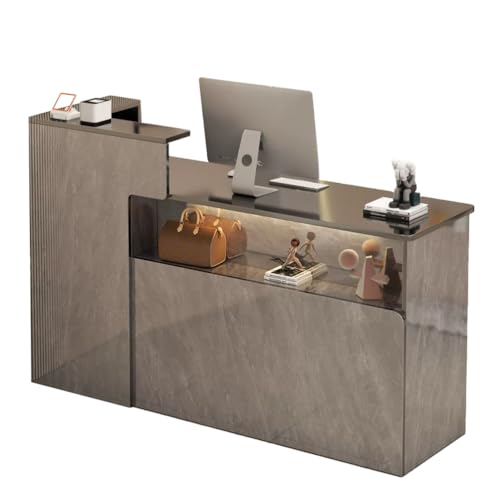 Materiali di alta qualità: Il nostro bancone da reception del supermercato utilizza pannelli ecologici di grado E1, un materiale rispettoso dell'ambiente che può essere utilizzato con fiducia. Il pannello ha buona planarità e non si deforma facilmente. La piattaforma ha buona stabilità, una grande capacità di carico e una superficie liscia e pulita.