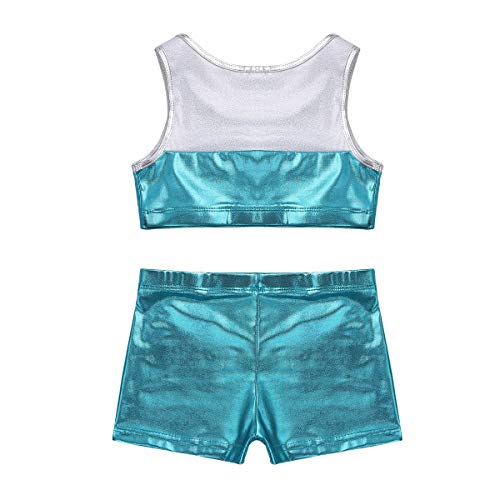 Image of Agoky Kids Girls 2PCS Sports Outfits Ballet Gym Sequins Mermaid Tank Top Shorts Set Tankini Swimwear Gymnastics Tracksuit