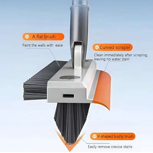 Image of Bathroom Cleaning Brush with Wiper, 3 in 1 Tiles Cleaning, 180 Rotating Floor Scrub with Long Handle (Type-1)