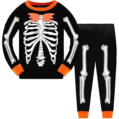 Tkria Kids Pajamas for Boys Skeleton Glow-in-The-Dark Cotton Sleepwear Toddler Clothes Halloween Outfit Size 1-7T… 2T Skeleton Gentleman