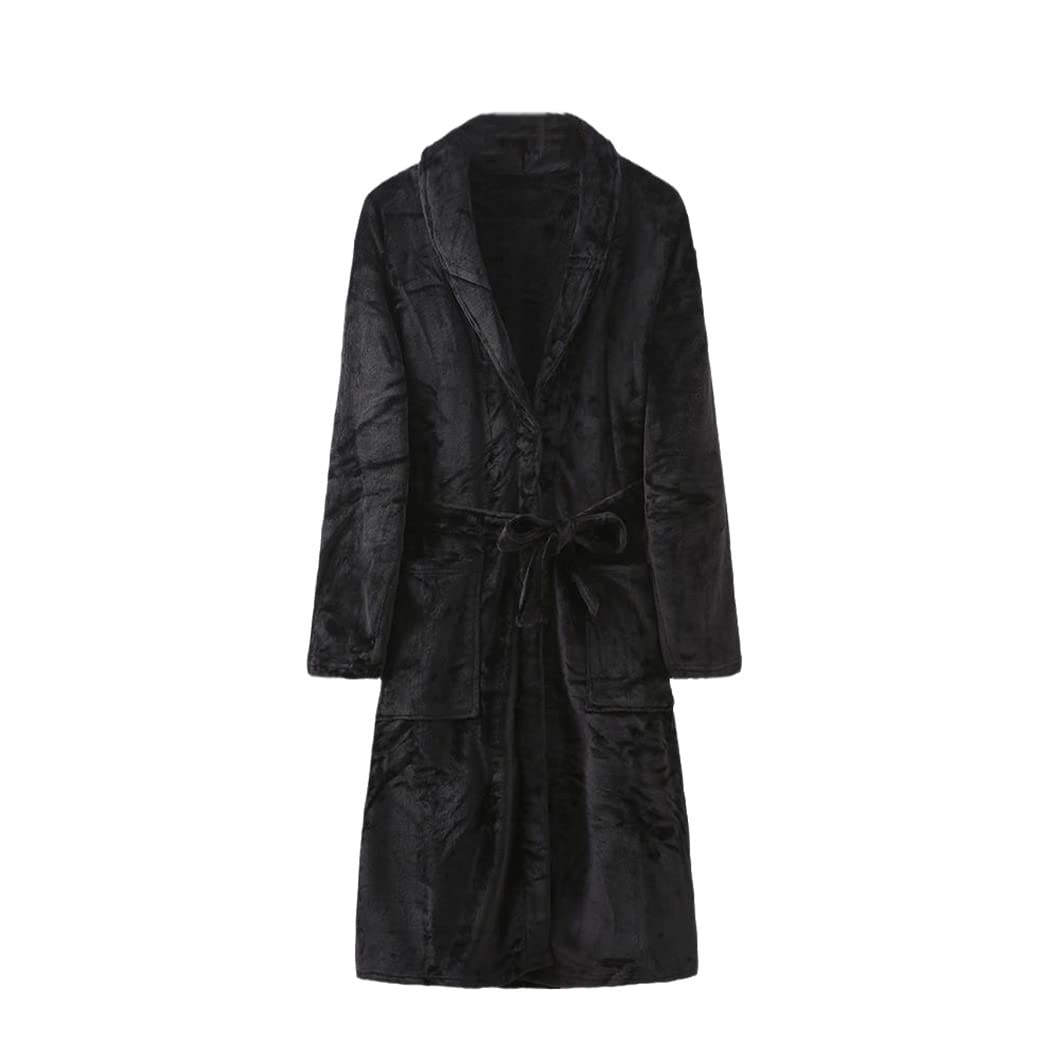 keusyoi Damski zimowy flanelowy szlafrok kimono szlafrok pogrubiony polar koszula nocna z kieszeniami długa bielizna nocna męska bielizna nocna odzież domowa
